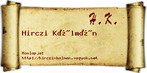 Hirczi Kálmán névjegykártya